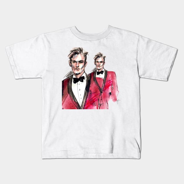 Men's fasion model illustration Kids T-Shirt by anadeestyle